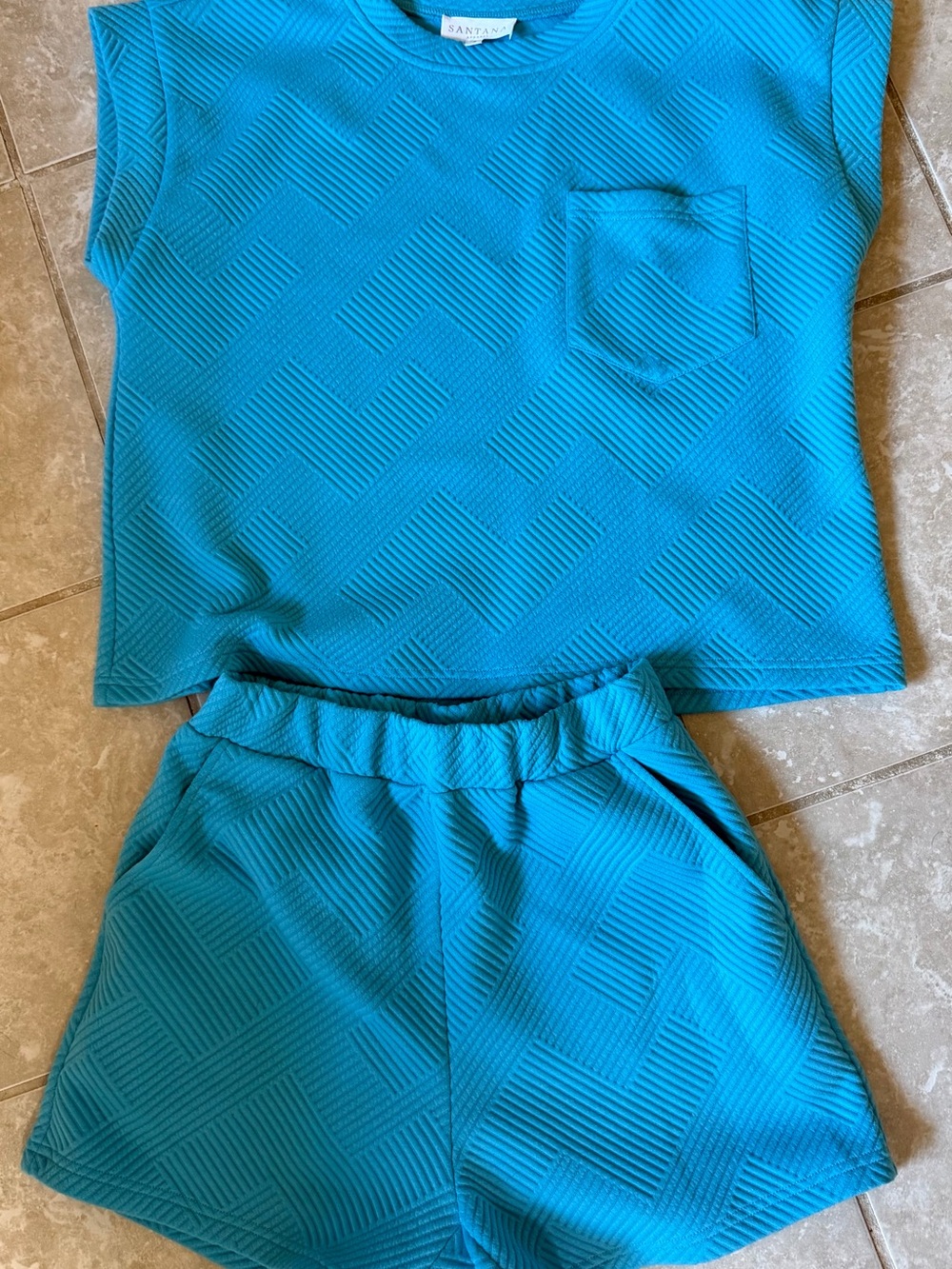 Aqua Textured Short Sleeve Top & Shorts Matching Set / Lounge Set size small